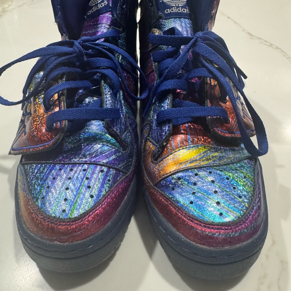 Jeremy Scott x Adidas Iridescent Blue High-Top Sneakers - Picture 4 of 7